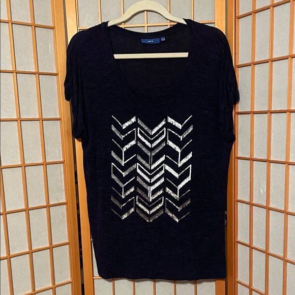 APT. 9 Navy Blue Top with Silver Chevron Design Size L - Picture 1 of 9